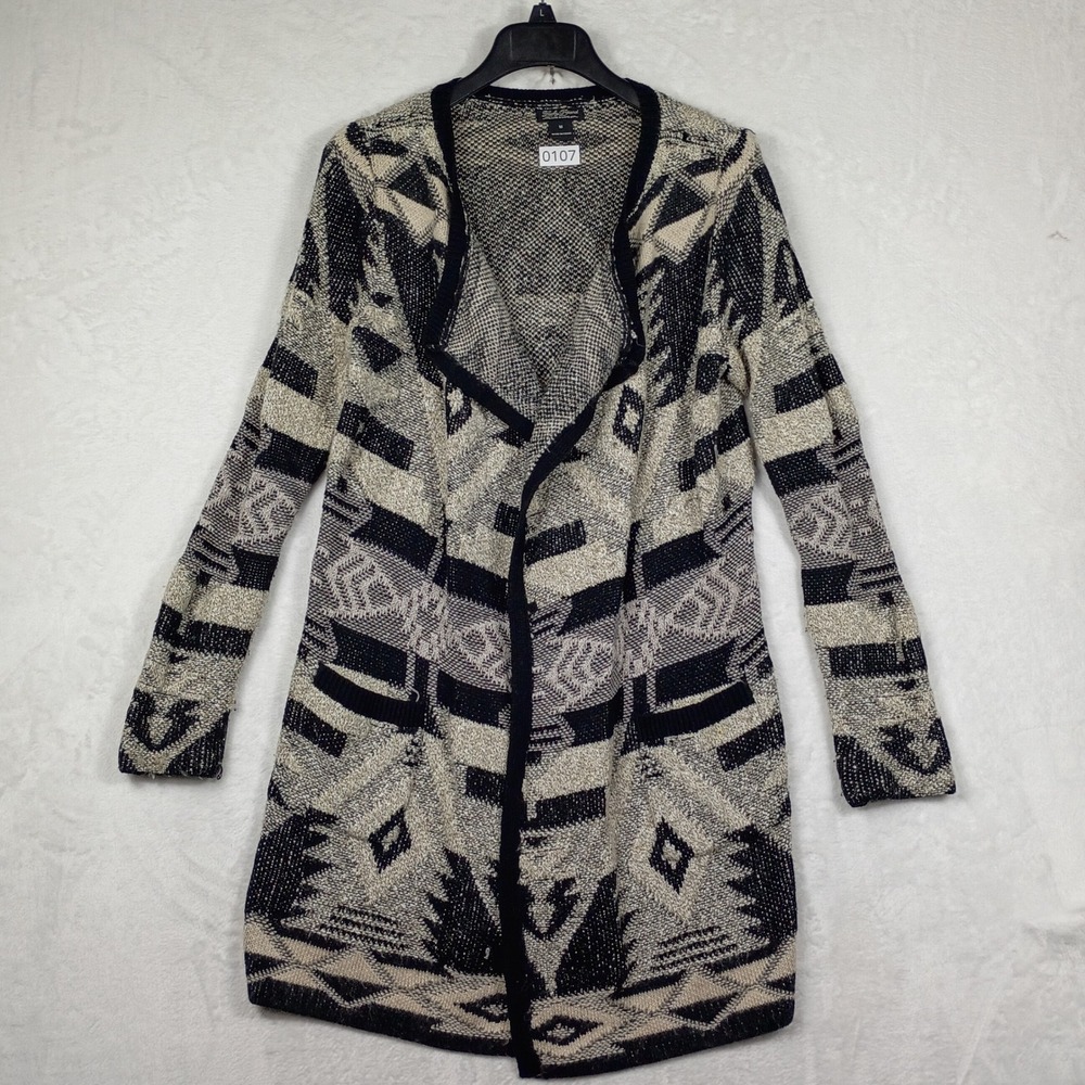 Lucky Brand Womens Southwestern Geometric Open Front Longline Cardigan M